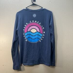 Life Is Good Rainbow Happiness Comes In Waves Ocean Beach Long Sleeve Tee Top M